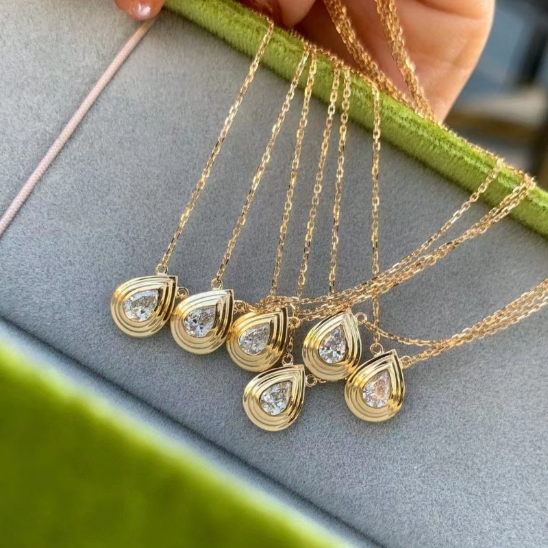 Tuochen Jewelry Waterdrop, księżniczka wisiorek, 18K/14k/10k żółte złoto z biżuterią Diamond Naszyjnik